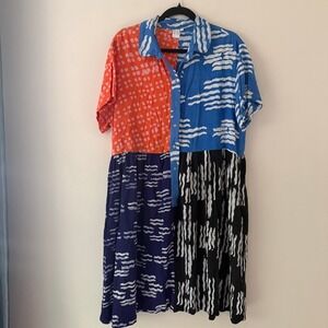 Osei Duro Batik Colorblock Shirt Dress Multi Pattern Rayon Women Size L